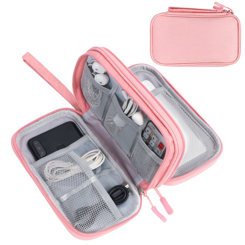 FYY Electronic Organizer  Electronic Accessories Carry Case Portable Waterproof Pouch Double Layers Storage Bag for Travel Cable  Cord  Charger  Phone  Earphone  Medium Size  Pink - Image 1